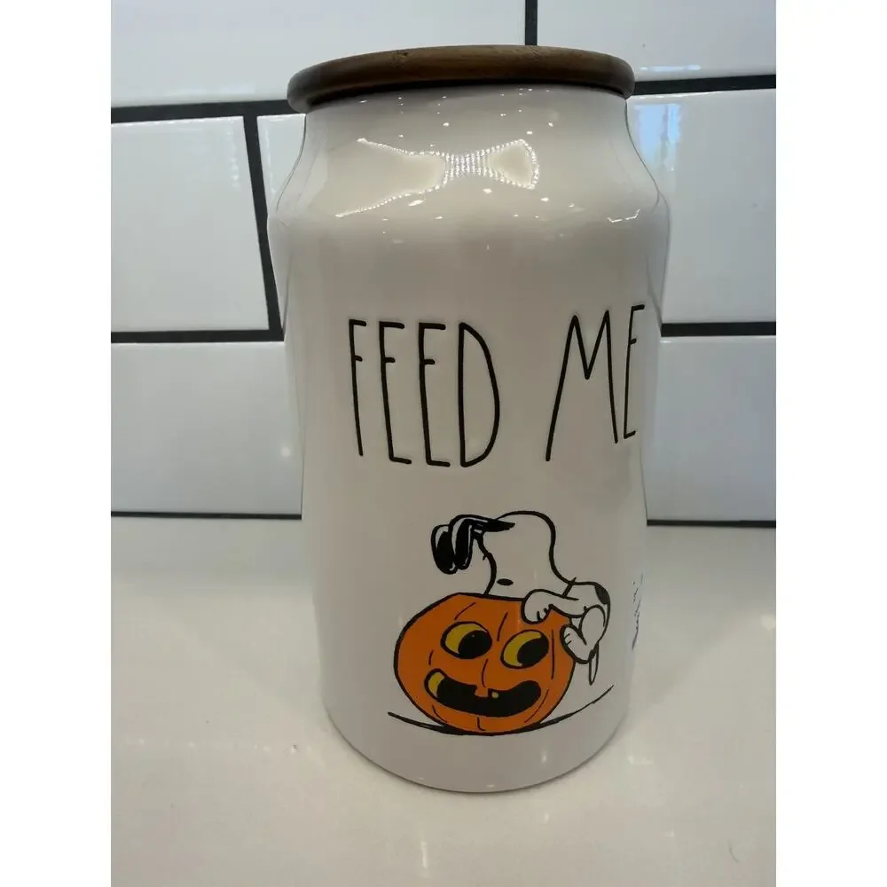 PEANUTS SNOOPY RAE DUNN PET TREAT CANISTER CERAMIC HALLOWEEN 